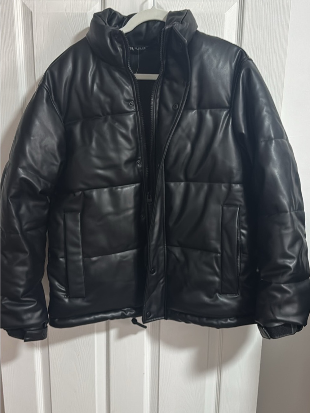 Zara Black Quilted Faux Leather Puffer Jacket